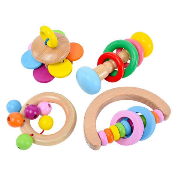 Trärattlel Hand Rattles Orff Musikinstrument Spädbarn Hand