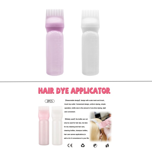 2-pack hårfärgningsborsteflaska rotkamapplikatorflaska kam hårfärgningsflaska med graderad skala (2 färger)