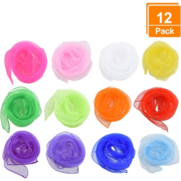 12-pack jongleringsdukar dansdukar jongleringssjalar gymnastikdukar för barn i förskolan barnföreställning magdans 60 x 60 cm (12 dansdukar)