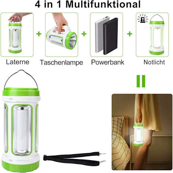Campinglykta med Uppladdningsbart Batteri, Vattentät & Portabel Utomhuslykta för Vandring & Camping, 3000mAh Powerbank