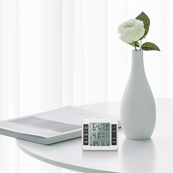 Trådlös digital kylskåpstermometer, uppgraderad version av digital frystermometersensor, med 2 st sensorslarm och inomhus/utomhus