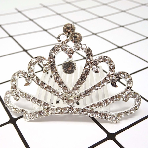 Strålande Kunglig Huvudprydnad, Briljant Strass Tiara Kam, Glittrande Kristalldekor Kammar för Förtrollande Födelsedagsprinsessfest, Silverpläterad Metall