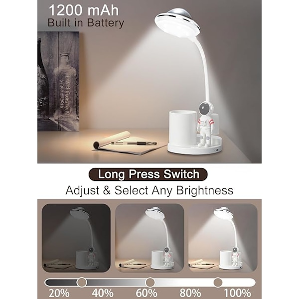 Stjärnklara Skrivbordslampor, LED-bordslampa för barn med flexibel svanhals, läslampa för sovrum med pennhållare