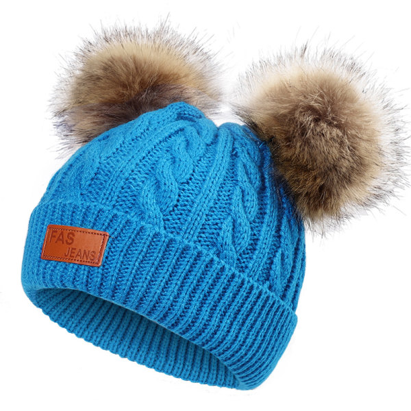 Lue for småbarn, farge vinter dobbel pom pom strikket lue