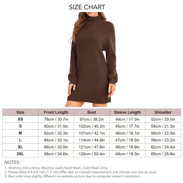 Dam Turtleneck Tröja Klänning Elegant Casual Lös Enfärgad Långärmad Pullover Ribbstickad Klänning för Kontor Fika XXL