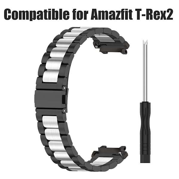 Solid rustfrit stålrem kompatibel med Amazfit T-Rex2 udskiftningsremme metal urrem