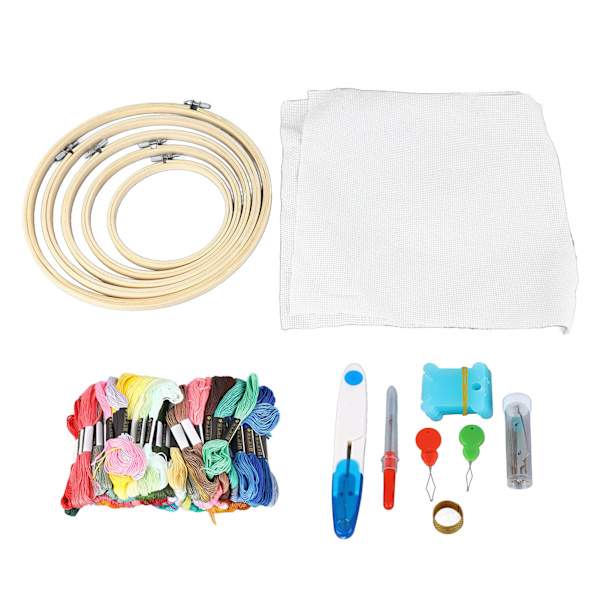 Broderikit med 5 broderirammer 100 farver tråde 2 broderistof Broderistarterkit til voksne begyndere