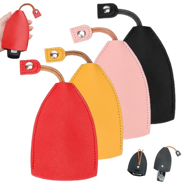 4Pcs car key case cover, cute and creative PU leather car key case with large capacity pull-out women's and men's key bag (red, yellow, pink, black)