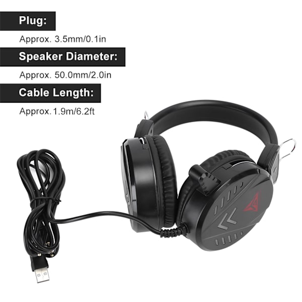 A1 Gaming Headset 3.5MM USB kablet over-ear hodetelefon med LED-lys og mikrofon