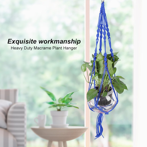 Macrame växt hängare inomhus utomhus växt hållare för hängande krukväxter blommor (Blå)