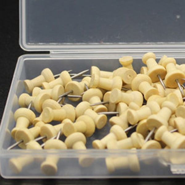 Trä-stift, Återanvändbar Klar Tub, Naturligt Trämaterial, Rostfria Stålnålar, 50 st Korktavla-nålar, Enkel Insättning och Borttagning, Bred