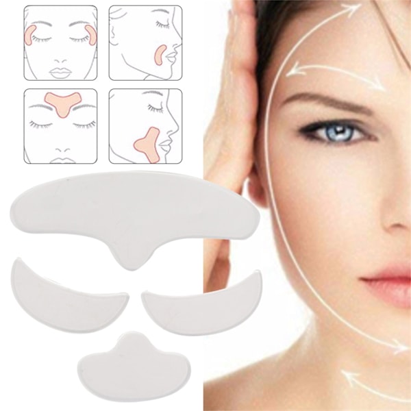 4 st Anti Wrinkle Silikon Patch Pad Hudlyftande Tvättbar Pannöga Ansiktshaklapp