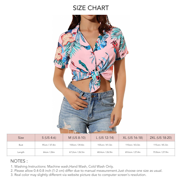 Kortärmad Skjorta med Nedvikt Krage Dam Casual Elegant Knäppning Blommigt Tryck Topp Blus för Strandfest Rosa M