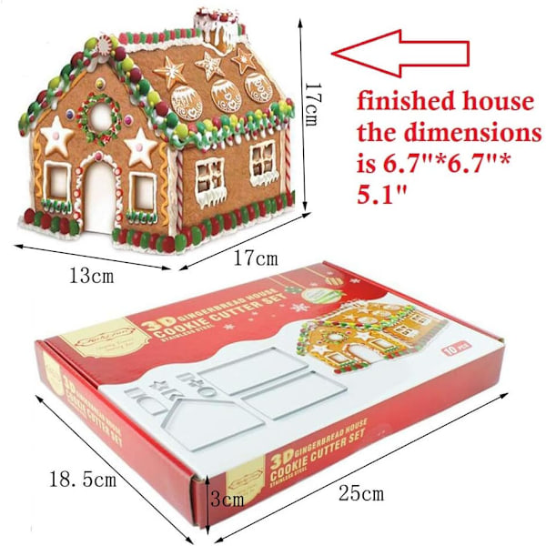 Pepparkakshus Kakform Set, Rostfritt Stål DIY Bakset, Perfekta Juldesigner med Presentförpackning för Barn och Vuxna
