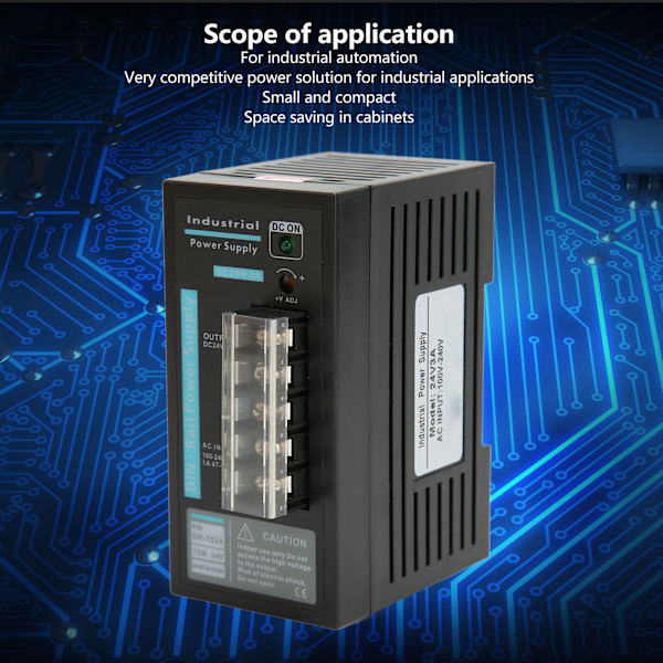 75W 24VDC 3A Industriel DIN-skinne strømforsyning Fuld beskyttelse Skinnestrømforsyning 100‑240V