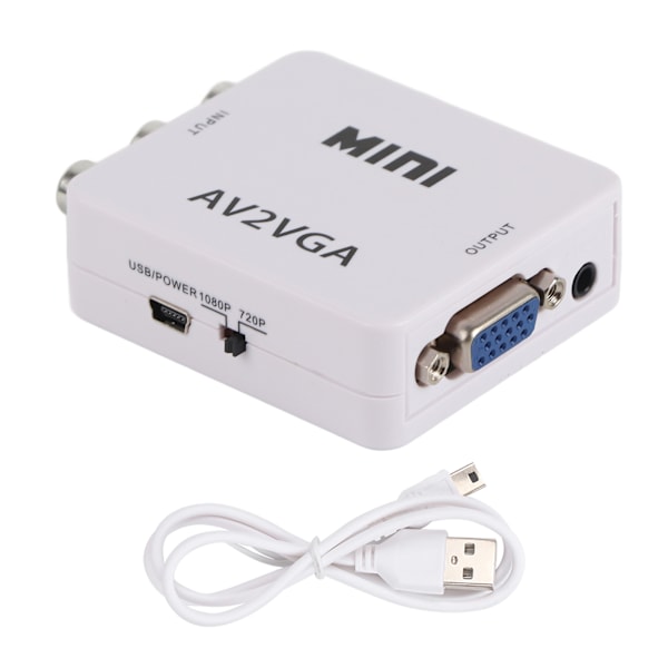 480P Mini Composite AV till VGA Adapter TV Set Top Box Audio Video Konverter (Vit)