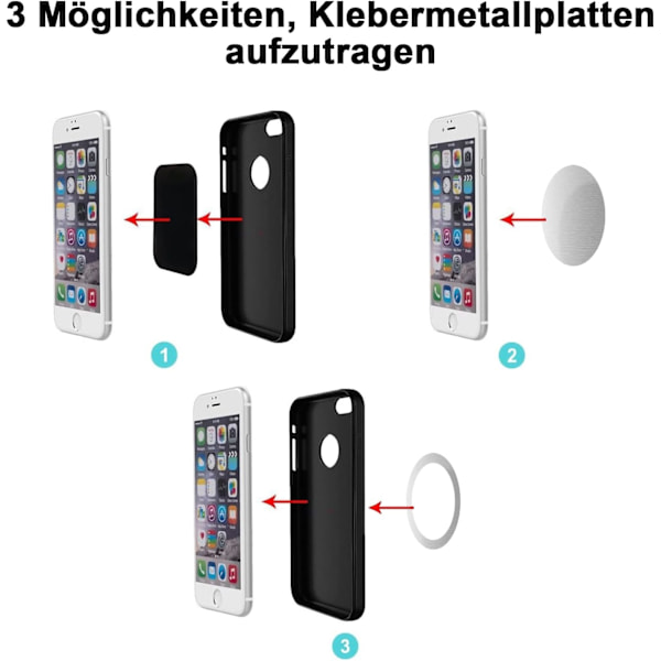 QttvbTna 6 stk. runde metalplader til mobiltelefoner, metalplade til magnetisk mobiltelefonholder med 3M-klæbefilm, meget tynde udskiftningsplader til magnet
