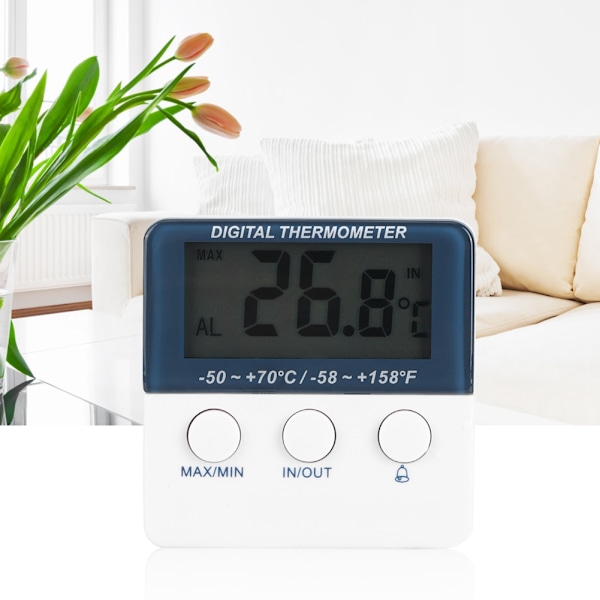 Mini inomhus- och utomhus elektronisk digital larmtermometer temperaturmonitor mätare med sond
