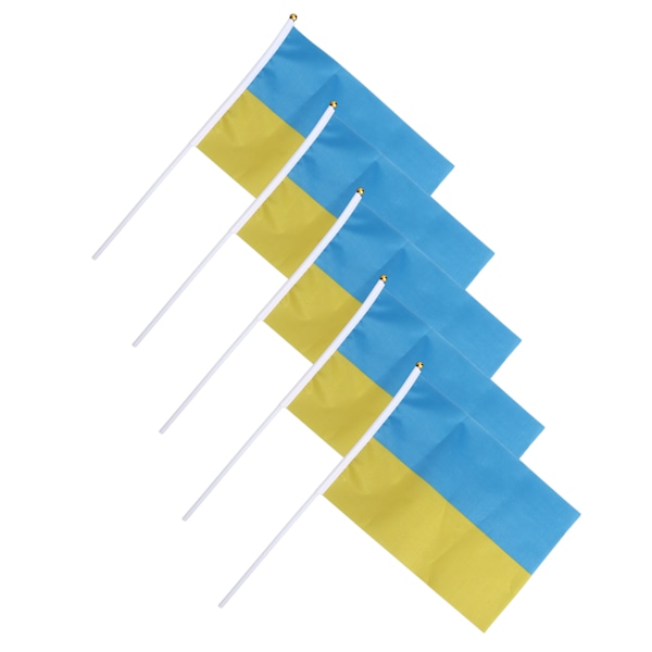 10 sarjaa Ukrainan kädessä pidettäviä lippuja polyesteriä haalistumatonta minikokoista kevyttä Ukrainan kädessä pidettävää lipputankoa 11,0-11,8x7,9 tuumaa