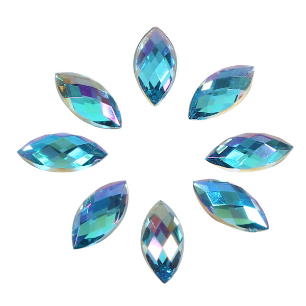 Fargerike hesteøyeformede akryl-rhinestones med flat bakside, kunsttilbehør (lyseblå)