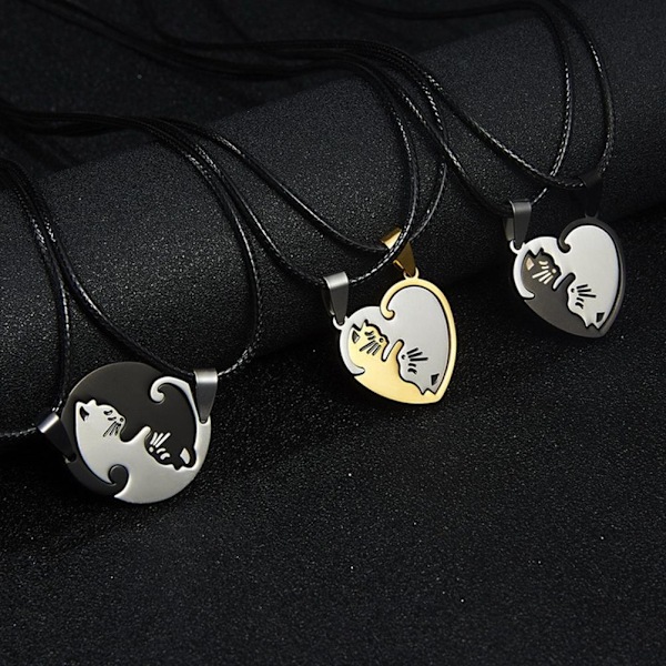 2Pcs/Set Fashion Stitching Couple Necklaces Stainless Steel Best Friends Forever Cat Pendant Necklaces Gift for Women Men