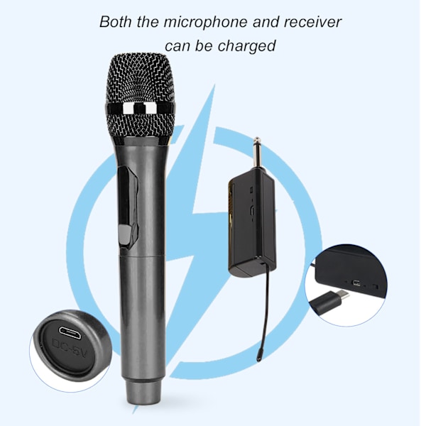 Trådlös Mikrofon 1 för 2 LED-Skärm Handhållen Karaoke Trådlös Mikrofon för Utomhus Hem Konferens Svart