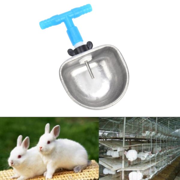 10 set rostfritt stål kanin drickare dricksvatten skål utfodring tillbehör för mård räv (en bit tee-kontakt)