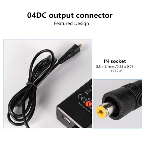 65W 3A Strömadapter Portabel Universell 8 Plug DC USB Strömadapter för Laptop LED-Display Övervakningsutrustning PowerUK-Kontakt