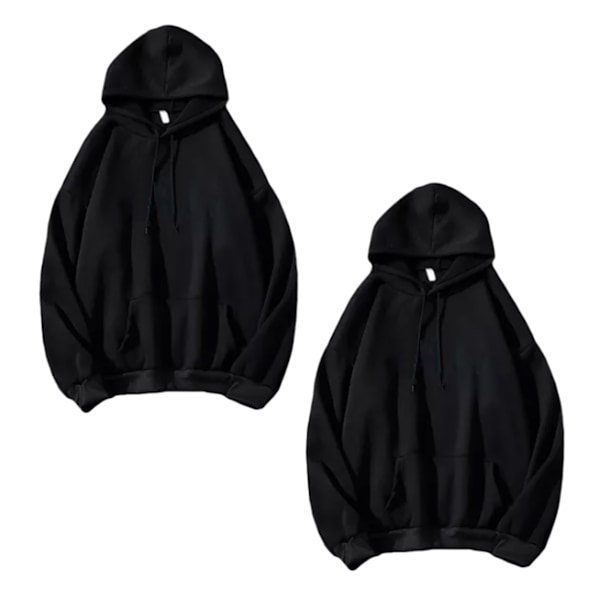 2 st Grafik Snörning Hoodie Unisex Långärmad Tröja med Bokstavstryck för Studenter Svart L Svart