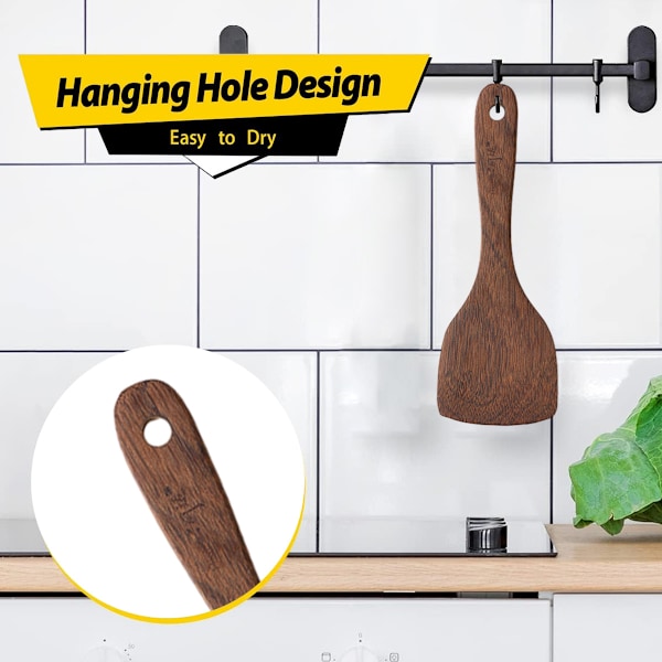 Naturlig Rörsked i Massivt Trä, Miljövänlig Träslev för Ris med Hängande Hål för Smidig Förvaring, Säker Ergonomisk Design för Non-Stick Kokkärl