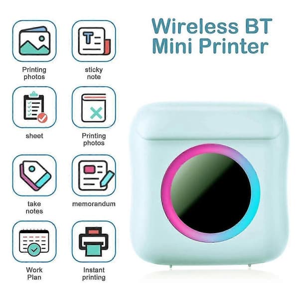 GETIT Miniprinter bærbar kompatibel med telefon, trådløs termisk fotoprinter, blækfri lommeprinter Bluetooth-printer, blå