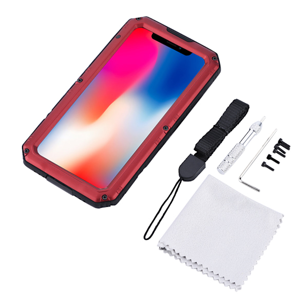 Tyylikäs, vedenpitävä kotelo iPhone X:lle, valmistettu sinkkiseoksesta ja silikonista, IP68-luokitus (punainen)