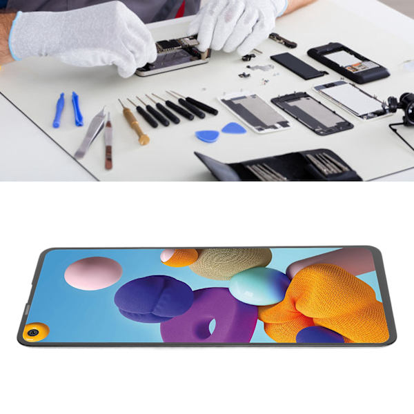 6,5 tommer LCD-skærm med reparationsværktøj - udskiftning af smartphoneskærm til Samsung Galaxy A21S