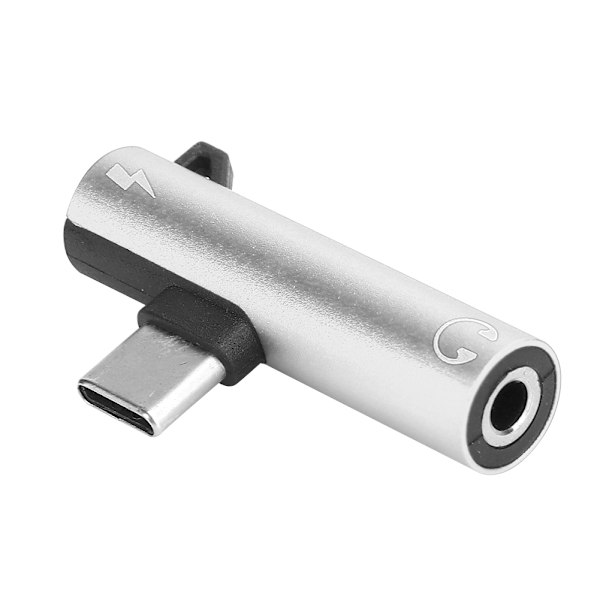 2 kpl 2-in-1 TypeC - 3,5 mm:n ääniaukon kaapelilaturi, kuulokemikrofonin jakosovitin (hopea)