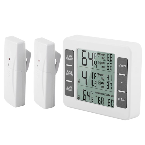Trådløs digitalt hørbart alarm køleskabs termometer med 2 stk sensor min/maks display