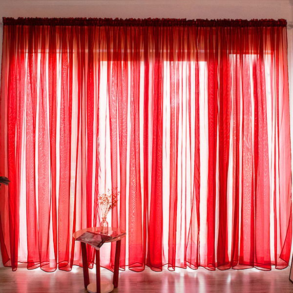 Enkel stil polyester fönster voile tyll gardin genomskinliga paneler sovrum vardagsrum inredning röd 1x2m