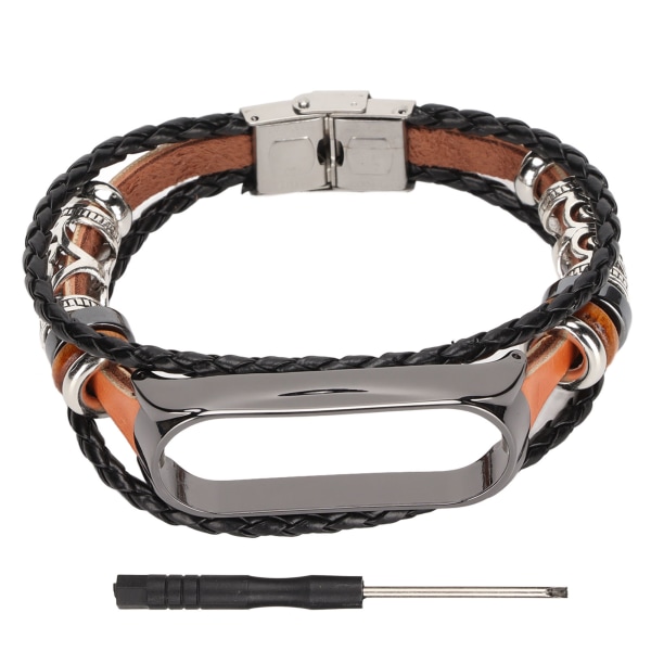 Smartwatch-armband i läder, vintage-stil, ersättning för Mi Band 6 5 NFC (brun, svart)