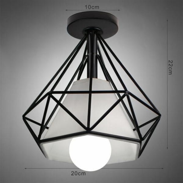 Retro industriell taklampe diamantformet bur 20cm metall jern lysekrone pendellampe armatur for stue soverom kjøkken, svart