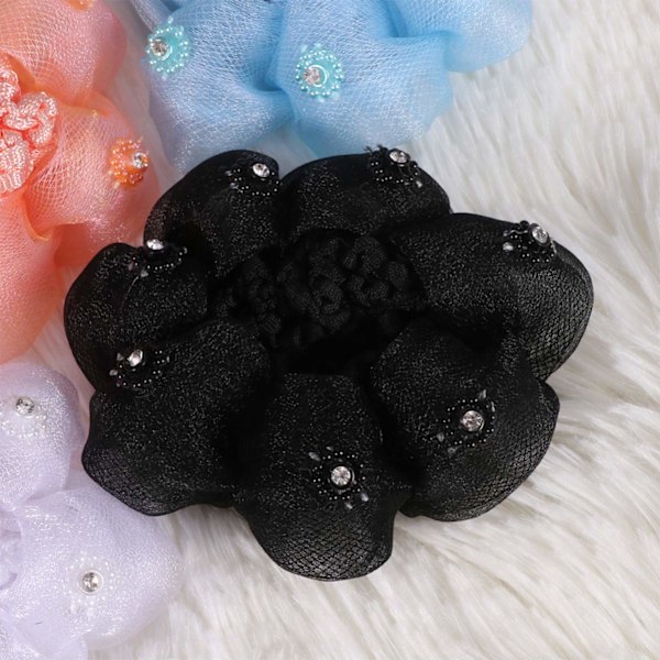 Blomsterhåraccessoarer för flickor, skonsamma mot håret paljettscrunchies, hårknutsskydd i mesh för dans, cheerleading och speciella tillfällen, 5 färgalternativ ingår