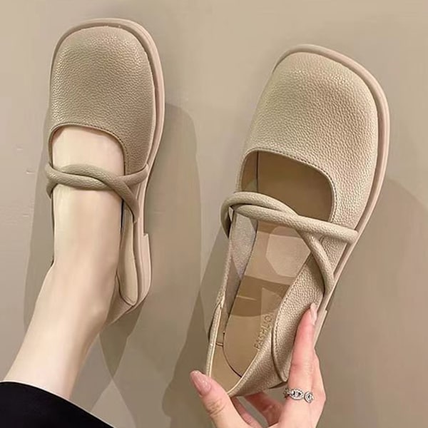 Fyrkantig Sko 2 Vridna Remmar Mjukt Foder Halkfri Sula Elegant Festsko Gåva Khaki 36