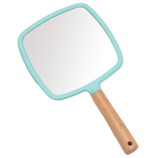 Handspegel med handtag för smink, liten söt handspegel i trä - Fyrkantig blue