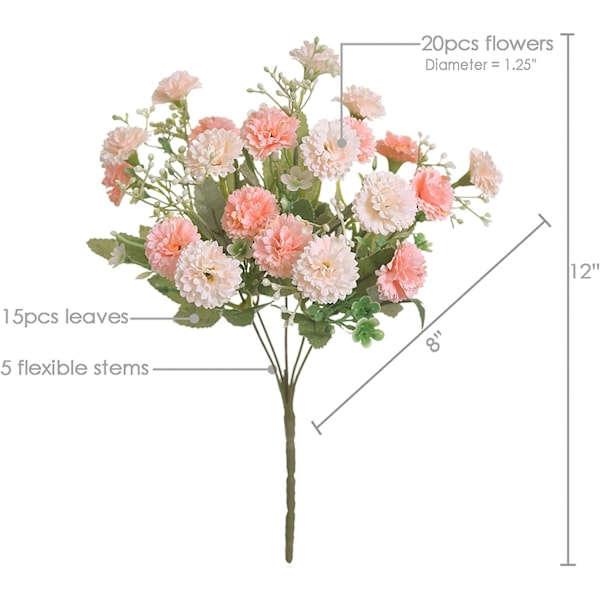 4 Buketter Nejlika Små Konstgjorda Blommor