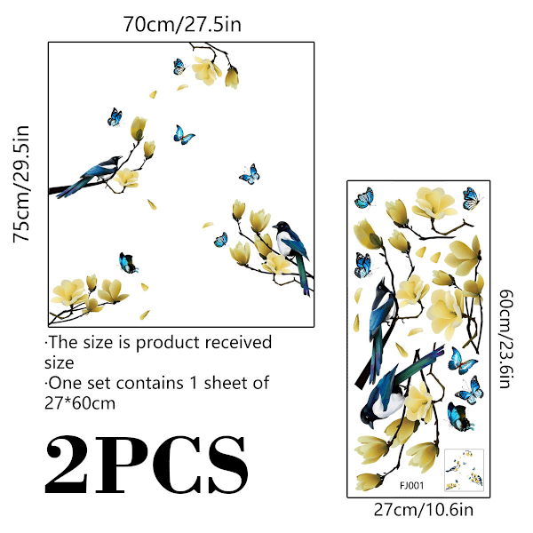 2 sarjaa staattisia ikkunatarroja Kevätkukka Lintu Perhonen Ikkunatarrat Uudelleenkäytettävät DIY Kukka Puun oksat Ikkunatarrra Koti Toimisto Sisustus