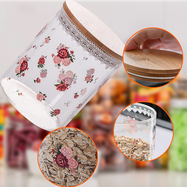 Multifunktionell lufttät glasburk teförvaringsbehållare med bambulock matförvaringsburk tank för te, kaffe, örter, socker, kryddor - Citron - Set om 3 Style 2
