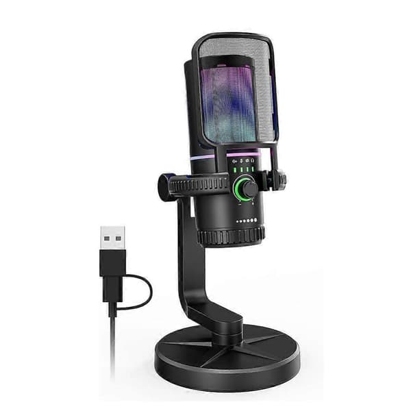 USB Kondensor Gaming Mikrofon, med Filter Stötdämpare & Förstärkningskontroll Kompatibel med PC Streaming, Gaming, Podcasts