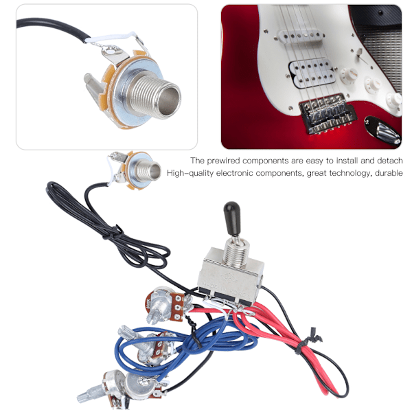 Gitar ledningsnett sett forhåndskablet 3-veis bryter 2V2T1J for elektrisk gitar ledningstilbehør svart