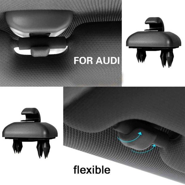 2x solskjermkrokholder for Audi A1 A3 A4 A5 Q3 Q5 svart 8W0857562A
