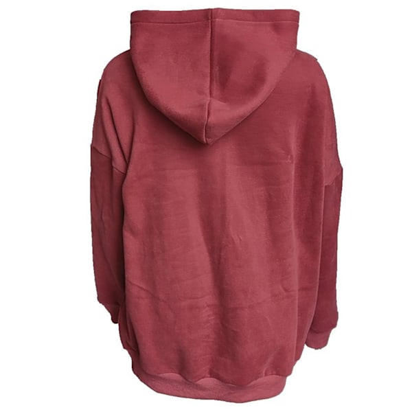 Dam Huvtröjor Nedhasad Axel Långärmad Lös Passform Enfärgad Ledig Oversized Tröja Topp Vinröd L