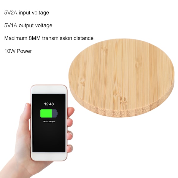 Trådlös laddare 10W Effekt 8MM Överföring 5V 1A 9V 1.1A Utmatning 5V 2A Ingång Snabb Bambu Laddningsstation för Hemmet