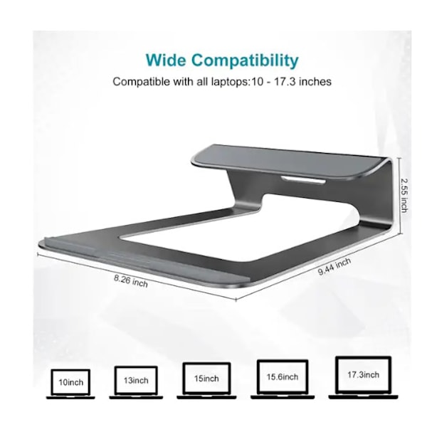 Laptopstativ för skrivbord, ergonomiskt aluminiumstativ för bärbar dator och surfplatta, kompatibelt med bärbara datorer på 10 till 17,3 tum